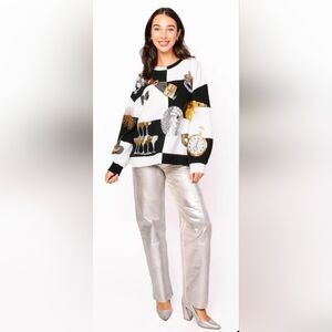 QUEEN OF SPARKLES Black and White Sweater
